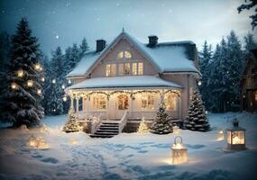 AI generated A snow house that glows warmly on Christmas day photo