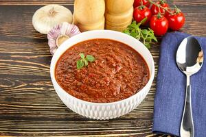 Spanish traditional gazpacho tomato soup photo