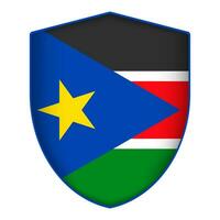 South Sudan flag in shield shape. Vector illustration.