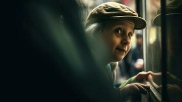 Elderly woman using public transportation. Generative AI photo