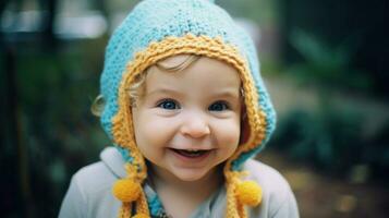 pequeño niña con de colores ojos. generativo ai foto