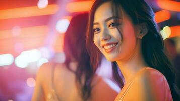 Asian girls having fun together in a club. Generative AI photo