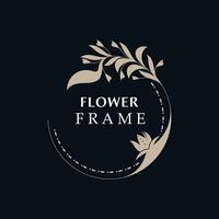 Floral frame flower round shape emblem logotype isolated on white background, leaves luxury linear logo circle style boutique vector