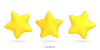 Set of vector 3d star shapes. Plasticine stars, decorative elements for festive, holiday design. Realistic 3d design cartoon style. Vector 3d illustration isolated on a white background