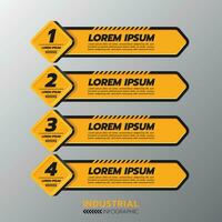 Industrial infographic template with 4 options or steps, warning label sign vector