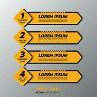 Industrial infographic template with 4 options or steps, warning label sign vector