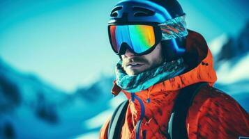 un esquiador hombre en el nieve a un esquí complejo. generativo ai foto