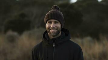 joven de viaje hombre excursionismo en el montañas. generativo ai foto