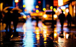 AI generated Dusk Rain Capturing the Shimmer of Urban Life in the Rain ai generated photo