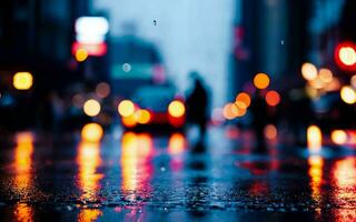 AI generated Dusk Rain Capturing the Shimmer of Urban Life in the Rain ai generated photo