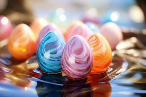 AI generated Bright beautiful gradient Easter eggs in water. Generative AI photo
