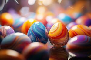 AI generated Bright beautiful gradient Easter eggs on a blurred background. Generative AI photo