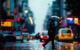 AI generated Dusk Rain Capturing the Shimmer of Urban Life in the Rain ai generated photo