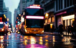 AI generated Dusk Rain Capturing the Shimmer of Urban Life in the Rain ai generated photo