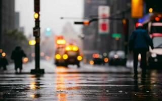 AI generated Dusk Rain Capturing the Shimmer of Urban Life in the Rain ai generated photo