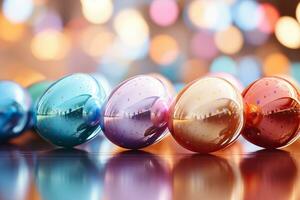 AI generated Colorful bright gradient mirror background with a shape in the form of a sphere, eggs close-up. Generative AI photo
