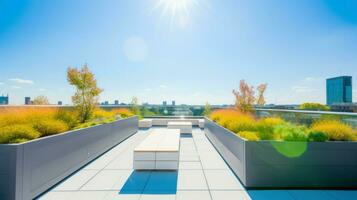 un moderno edificio terraza plantado con arboles generativo ai foto