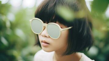 Asian girl with cool big glasses. Generative AI. photo