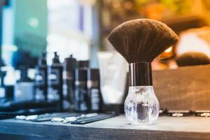 accessories for haircuts are on the shelf in the salon photo