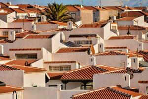 a row of white and red tiled roofs photo