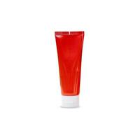 red long tubes have a front and back view surrounded by a white background. Suitable for product samples or demo images for advertisement. Clipping Path. photo