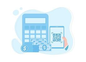 v make a payment transaction by scanning the qr code concept flat illustration vector