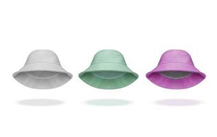 Bucket hat  white  purple  green  isolated on white background. photo