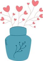 Vector flowers in the shape of a heart in a blue vase