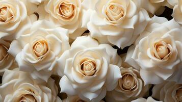 AI Generative. Beautiful white rose patterns - Floral background. photo