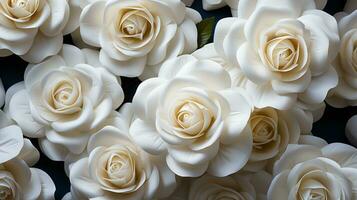 AI Generative. Beautiful white rose patterns - Floral background. photo