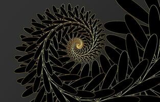 Fibonacci spiral background. Abstract black and gold Nautilus Fibonacci pattern template, golden luxury vector illustration on gray background