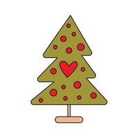 Merry Christmas and Happy New year. Christmas tree, cartoon style. vector