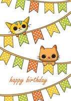 vector para niños ilustración. cumpleaños tarjeta. linda gatito, fiesta banderas modelo para Felicidades, invitaciones, carteles