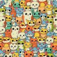 Seamless rich colors hand drawn cartoon cat pattern vector