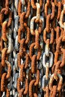 a close up of a chain of rusty links photo