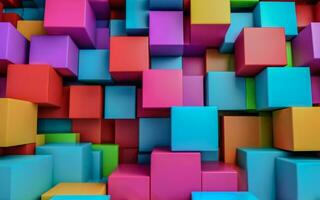 AI generated Abstract geometric background from multi-colored cubes in 3D rendering style photo