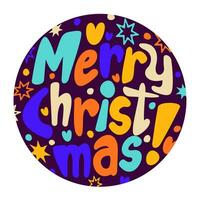 Merry Christmas. Vector lettering with decoration in a circle