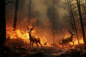 AI generated Deer in the forest. Wildlife scene. 3D rendering, Bull Elk in stream, AI Generated photo