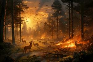 AI generated Deer in the forest. Wildlife scene. 3D rendering, Bull Elk in stream, AI Generated photo