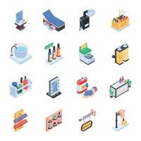 Collection of Isometric Style Barber Tools Icons vector