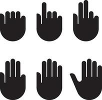 Counting hand signs black silhouette set icons vector