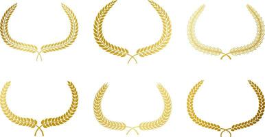 Set of different golden circular laurel foliate. Template for award, achievement, heraldry, nobility. Vector illustration.