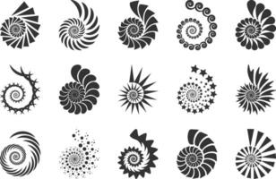 Spiral vector design elements. Abstract lines black and white. Swirl background. Set icons.