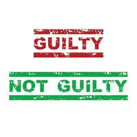 Guilty and not guilty rubber stamp. Badge justified grunge, emphasize grungy text for justice. Vector illustration