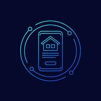 casa, Departamento buscar icono con un teléfono, lineal diseño vector