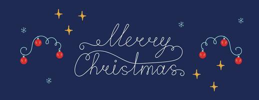 Merry Christmas minimalist banner on blue background. vector