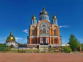 Orthodox cathedral with golden domes, Christian religious background photo