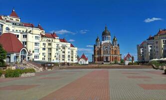 Orthodox cathedral with golden domes, Christian religious background photo