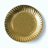 Golden plate or tray isolated over white background photo