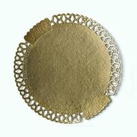 Golden plate or tray isolated over white background photo